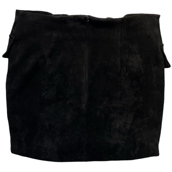 LUXXEL Womens Medium Mini Skirt Faux Suede Black Leather Lace Up Flap Pockets - Picture 3 of 9